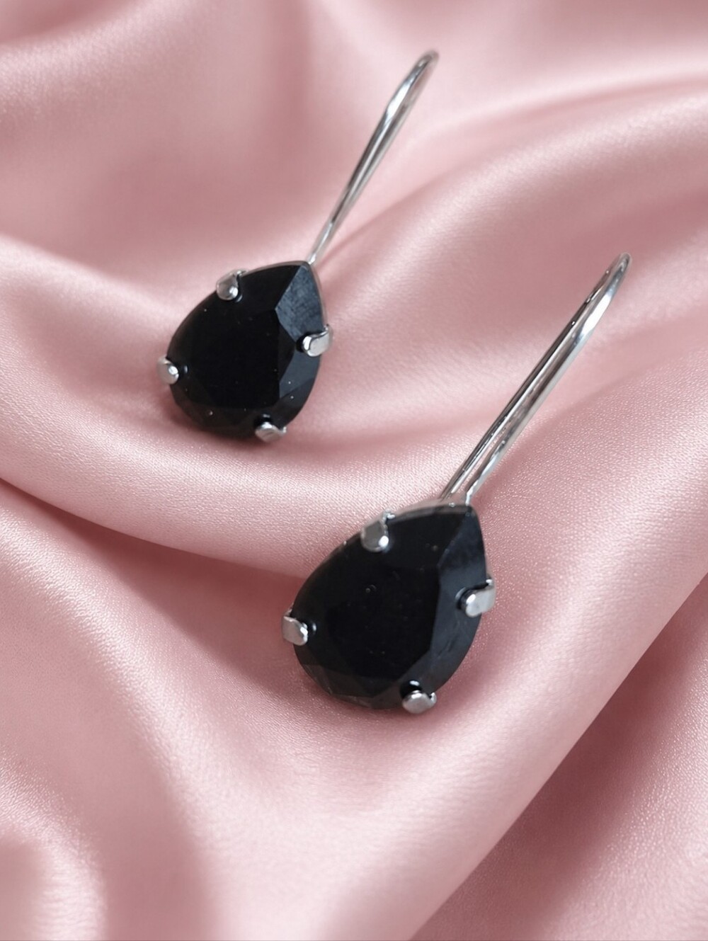 Black Pear Shaped Black Crystal Wire Earrings | Handmade